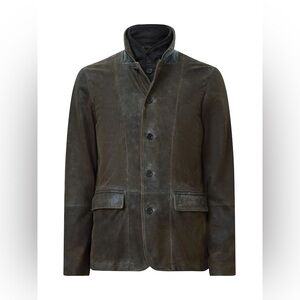 NWT All Saints Grey / Brown Survey Leather Suede Blazer M